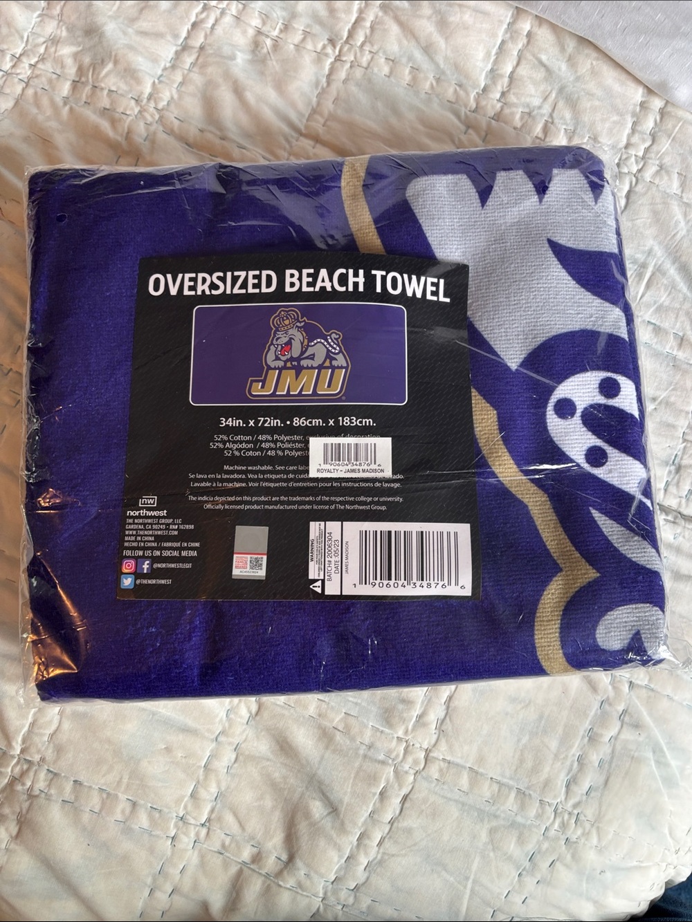 JMU Oversized Beach Towel in Purple and Gold NEW